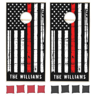 Personalized Thin Red Line Flag Firefighter Cornhole Set