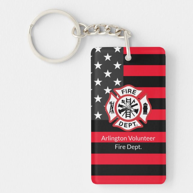 Personalized Thin Red Line Flag Firefighter  Keychain (Front)