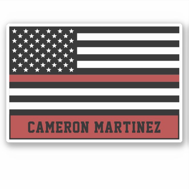 Personalized Thin Red Line Flag Firefighter Sticker (Front)