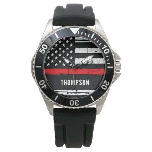 Personalized Thin Red Line Flag Firefighter Watch