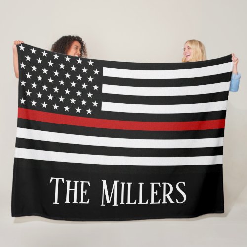 Personalized Thin Red Line Flag Fleece Blanket