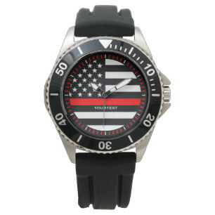 Personalized Thin Red Line Graphic on a US Flag Watch