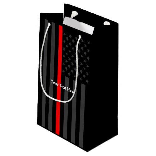 Personalized Thin Red Line Grey US Flag Decor Small Gift Bag