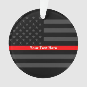 Personalized Thin Red Line Grey US Flag Decors Ornament