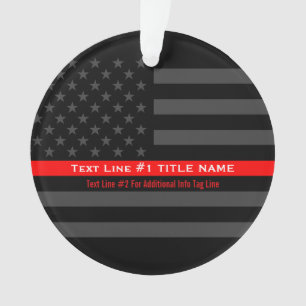 Personalized Thin Red Line Grey US Flag on a Ornament