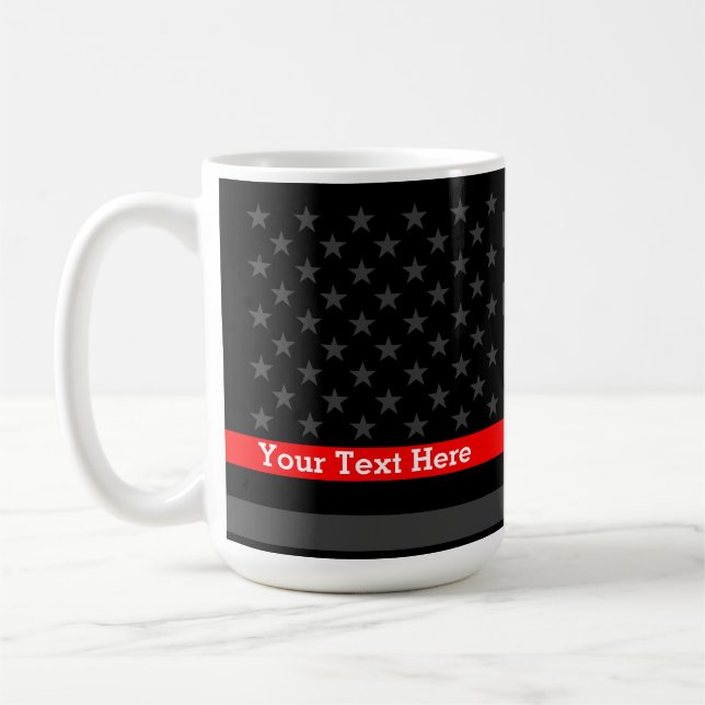 Personalized Thin Red Line Grey US Flag Statement Coffee Mug (Left)