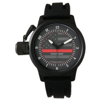 Personalized Thin Red Line Grey US Flag Wristwatch