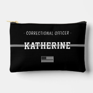 Personalized Thin Silver Line Correction Officer Accessory Pouch