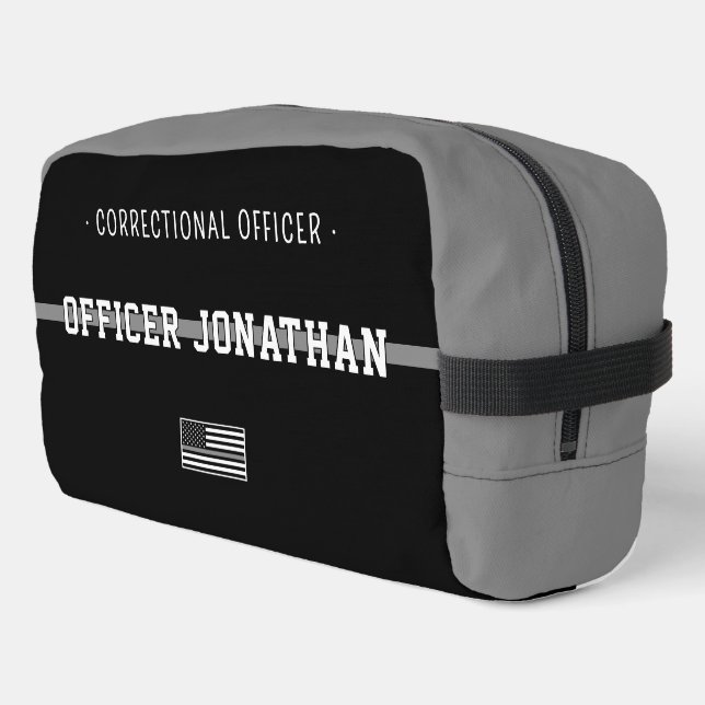 Personalized Thin Silver Line Correction Officer Dopp Kit (Left Corner)