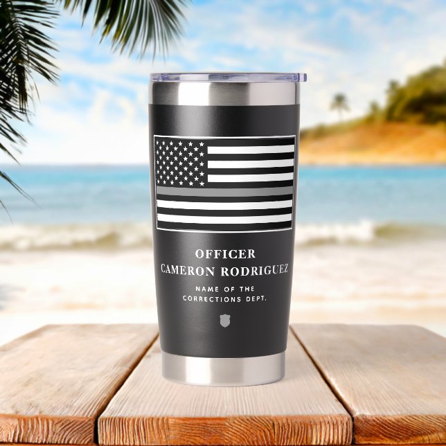 Personalized Thin Silver Line Correctional Officer Insulated Tumbler (Beach)