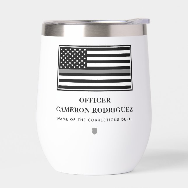 Personalized Thin Silver Line Correctional Officer Thermal Wine Tumbler (Left)