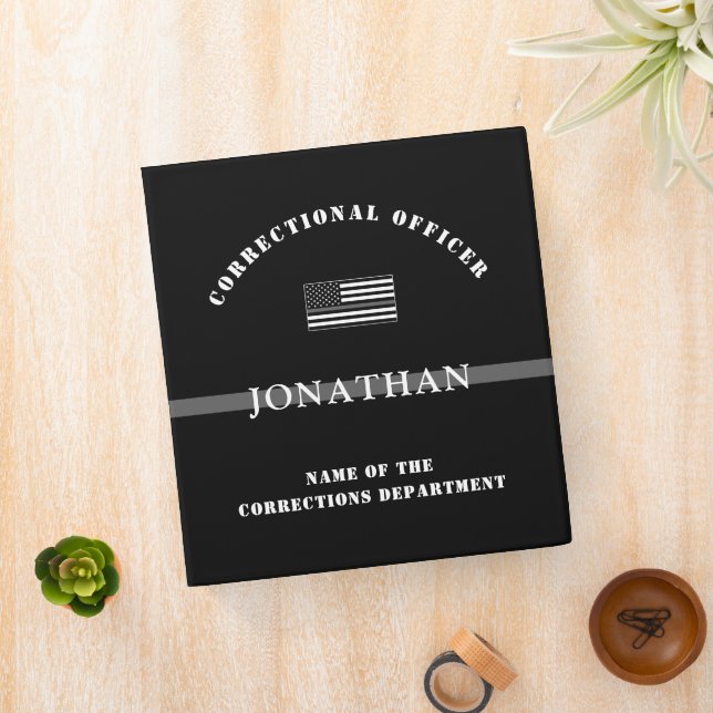 Personalized Thin Silver Line Corrections Officer 3 Ring Binder (In Situ)