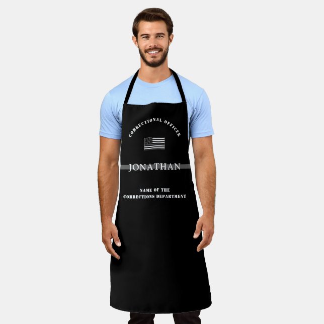 Personalized Thin Silver Line Corrections Officer Apron (Worn)