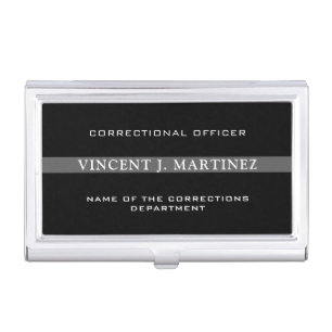 Personalized Thin Silver Line Corrections Officer Business Card Case