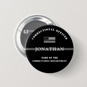 Personalized Thin Silver Line Corrections Officer Button