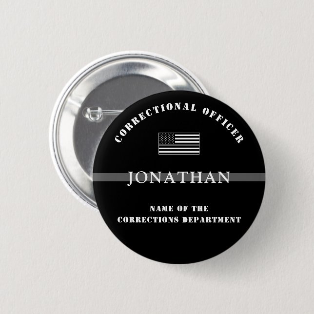 Personalized Thin Silver Line Corrections Officer Button (Front & Back)