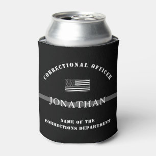 Personalized Thin Silver Line Corrections Officer Can Cooler