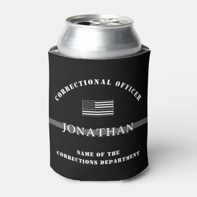 Personalized Thin Silver Line Corrections Officer Can Cooler (Can Front)