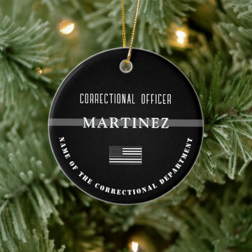 Personalized Thin Silver Line Corrections Officer Ceramic Ornament
