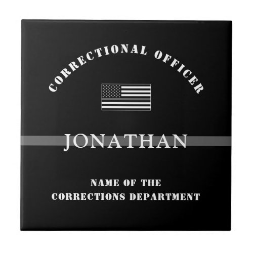 Personalized Thin Silver Line Corrections Officer Ceramic Tile