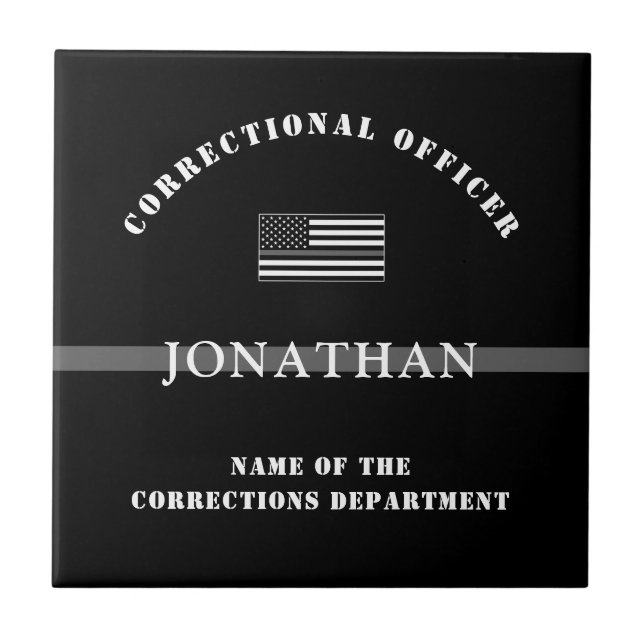 Personalized Thin Silver Line Corrections Officer Ceramic Tile (Front)