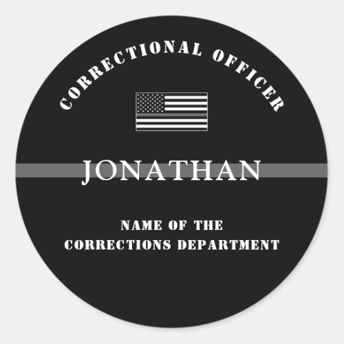 Personalized Thin Silver Line Corrections Officer Classic Round Sticker
