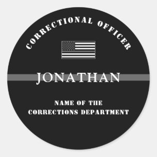 Personalized Thin Silver Line Corrections Officer Classic Round Sticker