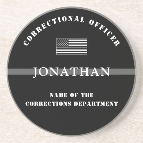 Personalized Thin Silver Line Corrections Officer Coaster