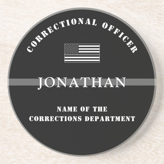 Personalized Thin Silver Line Corrections Officer Coaster (Front)