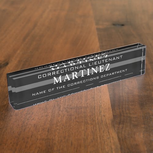 Personalized Thin Silver Line Corrections Officer Desk Name Plate