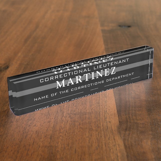 Personalized Thin Silver Line Corrections Officer Desk Name Plate (Side)