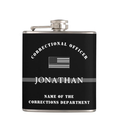 Personalized Thin Silver Line Corrections Officer Flask