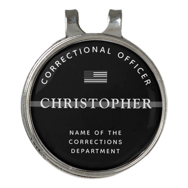Personalized Thin Silver Line Corrections Officer Golf Hat Clip (Front)