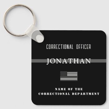 Personalized Thin Silver Line Corrections Officer Keychain by Lovely_Mess at Zazzle