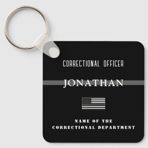 Personalized Thin Silver Line Corrections Officer Keychain