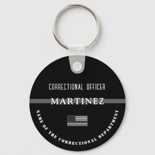 Personalized Thin Silver Line Corrections Officer Keychain