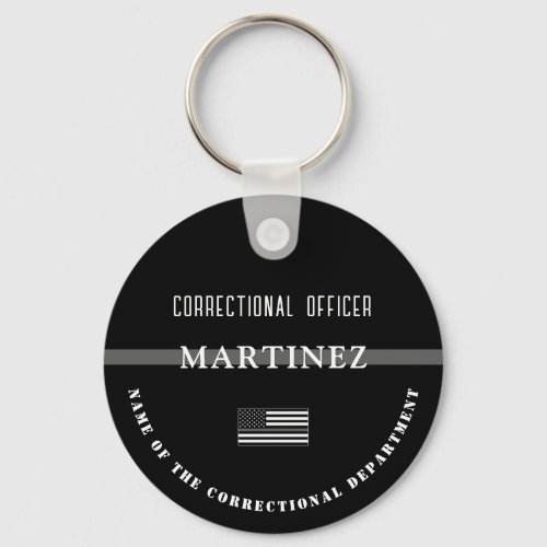 Personalized Thin Silver Line Corrections Officer Keychain