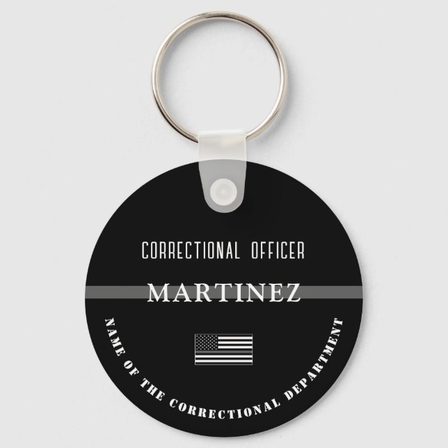Personalized Thin Silver Line Corrections Officer Keychain (Front)