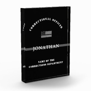 Personalized Thin Silver Line Corrections Officer Photo Block