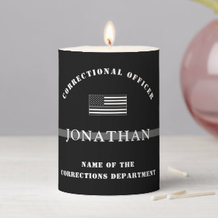 Personalized Thin Silver Line Corrections Officer Pillar Candle