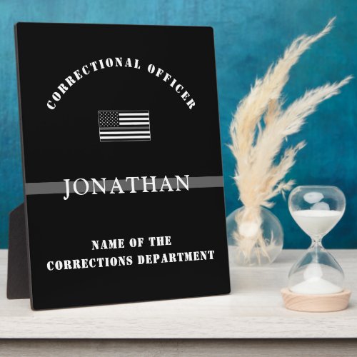 Personalized Thin Silver Line Corrections Officer Plaque