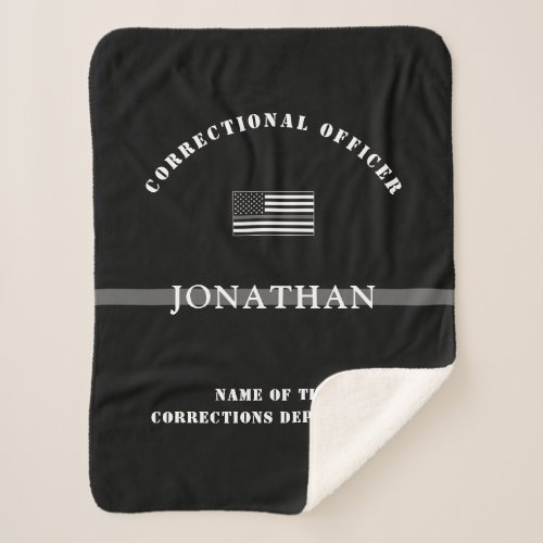 Personalized Thin Silver Line Corrections Officer Sherpa Blanket