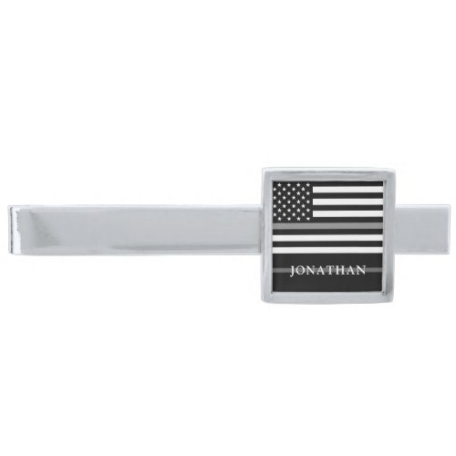 Personalized Thin Silver Line Corrections Officer Silver Finish Tie Bar