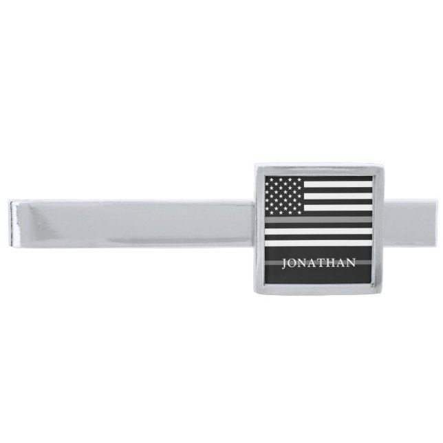 Personalized Thin Silver Line Corrections Officer Silver Finish Tie Bar (Front)