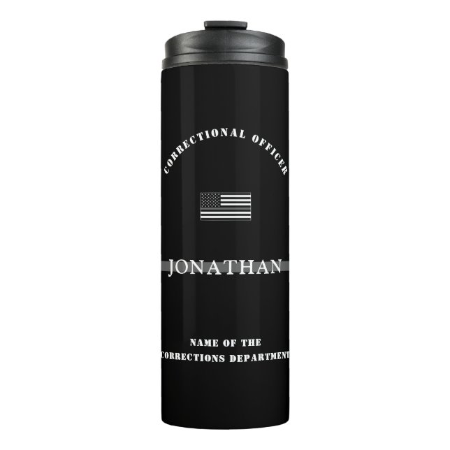 Personalized Thin Silver Line Corrections Officer Thermal Tumbler (Front)