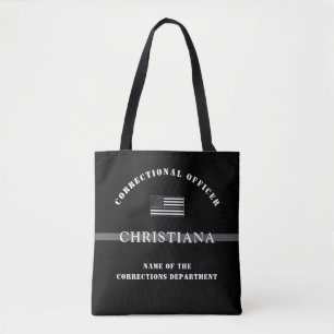 Personalized Thin Silver Line Corrections Officer Tote Bag