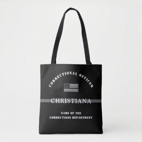Personalized Thin Silver Line Corrections Officer Tote Bag