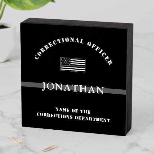 Personalized Thin Silver Line Corrections Officer Wooden Box Sign