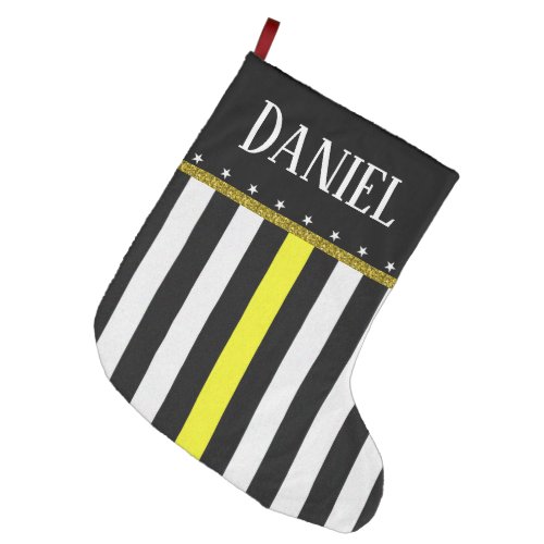 Personalized Thin Yellow Line Dispatcher Flag Large Christmas Stocking