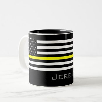 Personalized Thin Yellow Line Dispatcher Flag Two-tone Coffee Mug by ThinBlueLineDesign at Zazzle